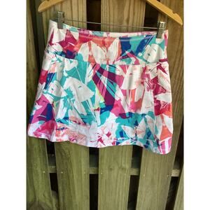 T by Talbots Skort Medium Petite MP Abstract Floral Pink Turquoise White